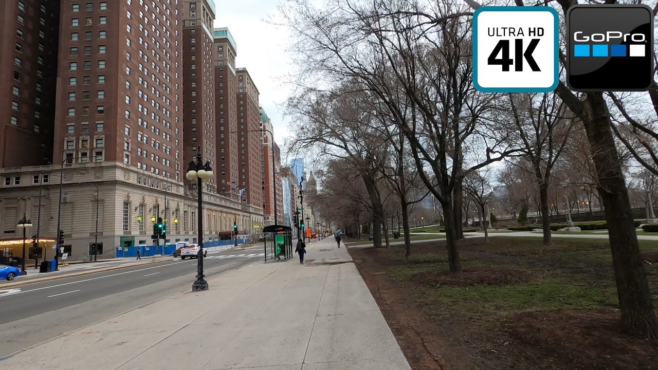 Chicago Downtown 4K Michigan Avenue, Congress Plaza Dr, AIC and Millennium Park