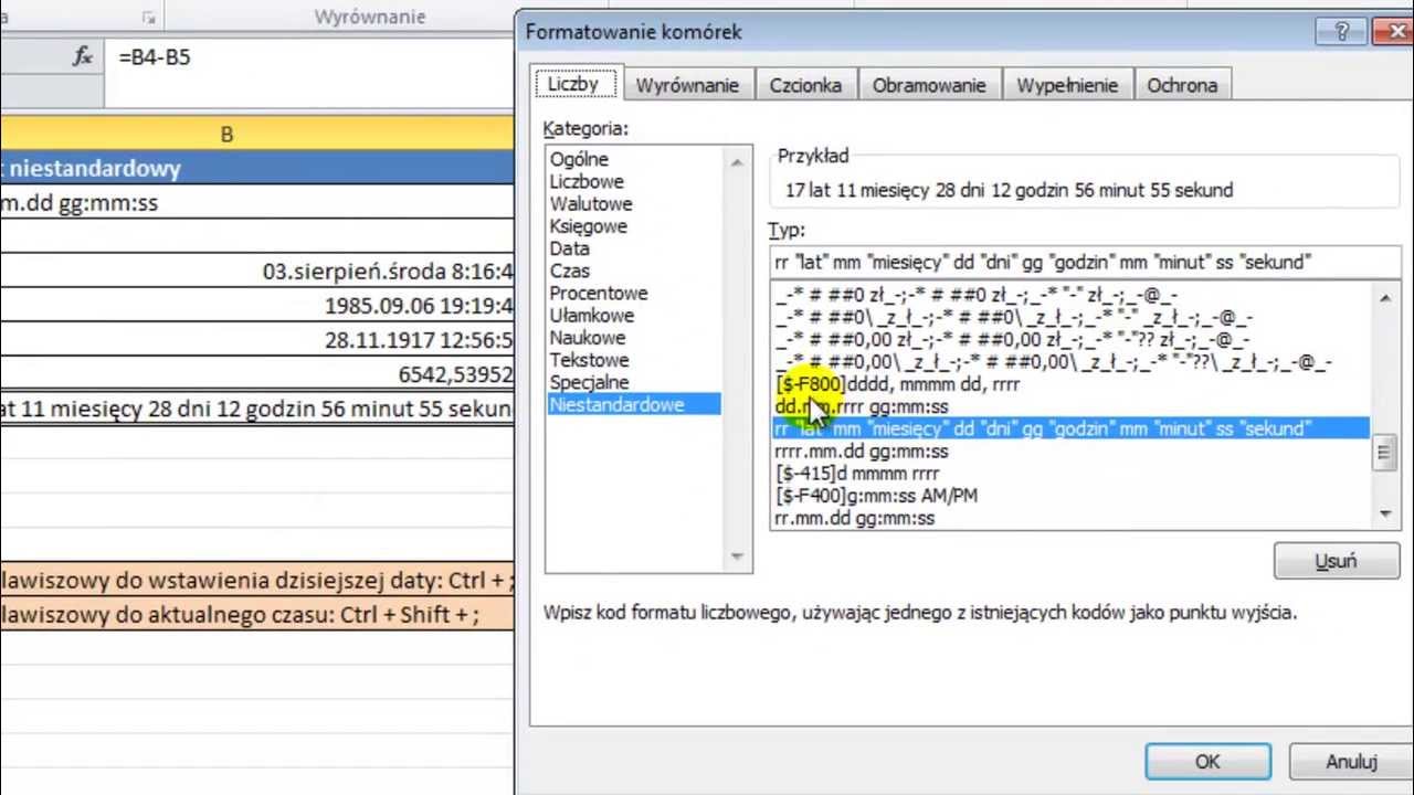 Excel - Czas i data - Formatowanie niestandardowe - widzowie #13