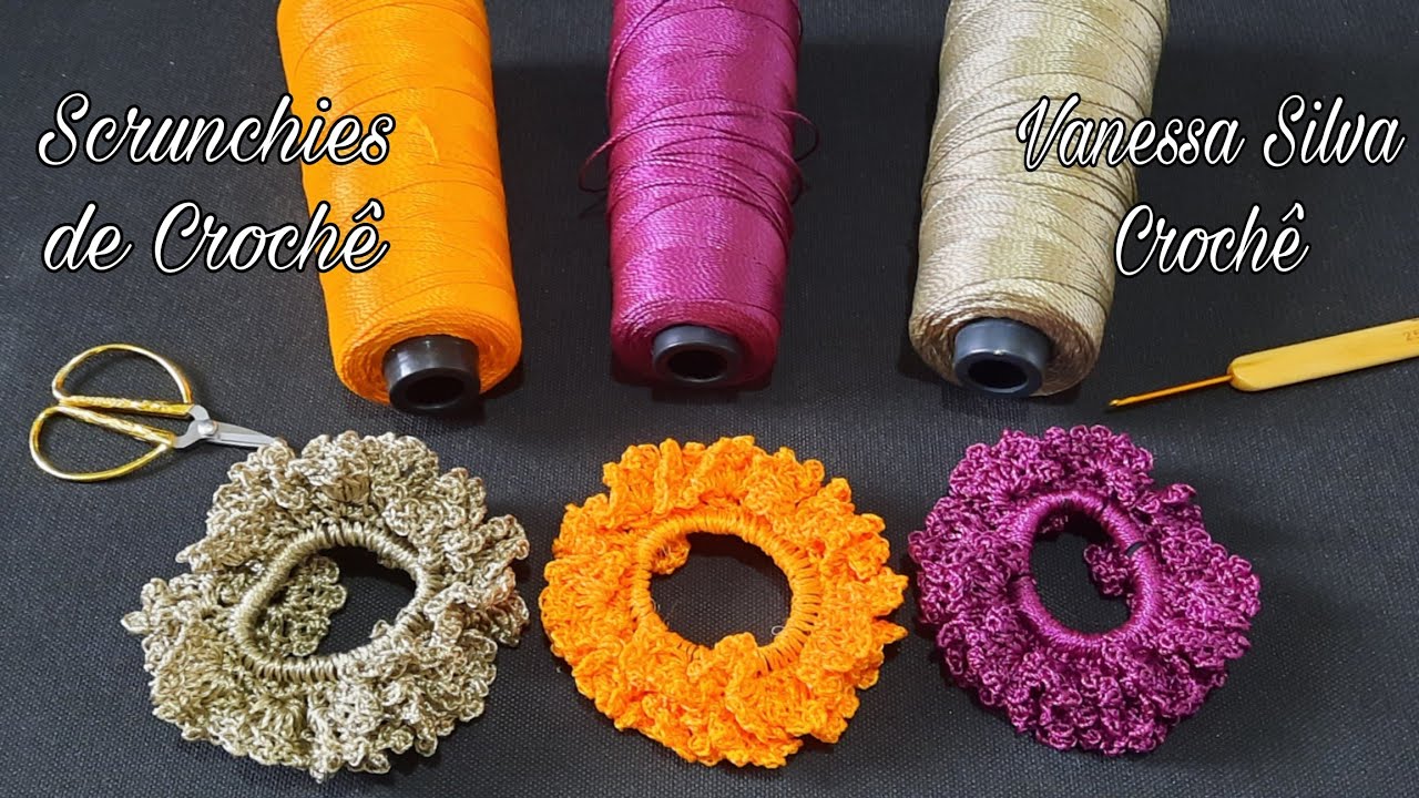 💕Como fazer Xuxinha para cabelo com linha de Prolipropileno/scrunchies de crochê passo a passo