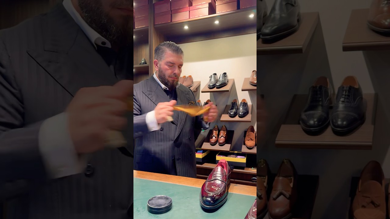 Luxury in the making - Royal burgundy shoe shine. #asmrsounds #fashion #bespoke