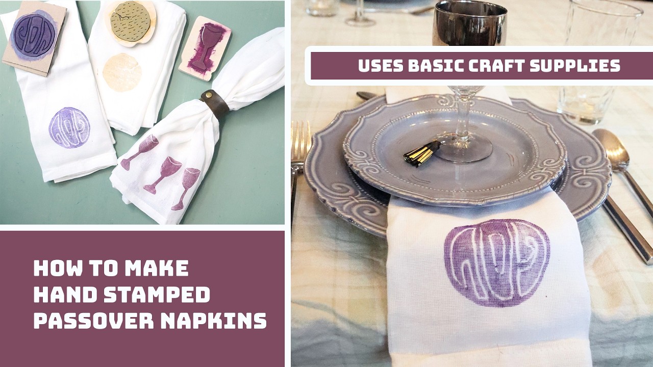Easy DIY Passover Table Decor - Handmade Napkins Using Craft Foam Stamps