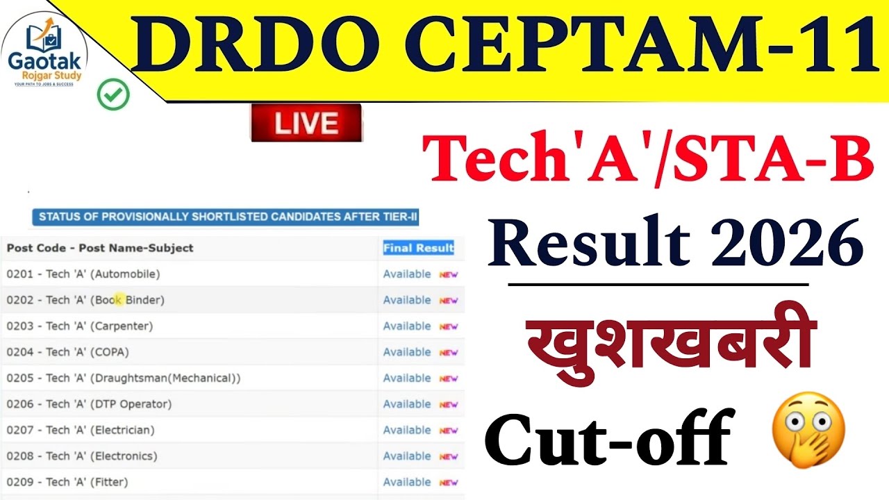 Drdo Tier-1 Result 2026 || Drdo Ceptam-11 रिजल्ट खुशखबरी 2026!  Drdo Tier-1 Exam cut off? 