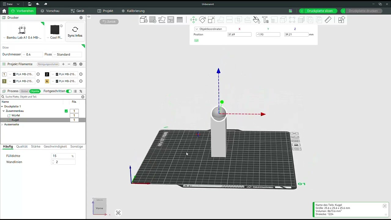 Bambu Lab A1 Combo 3D-Druck-Objekte frei verschieben in der Höhe