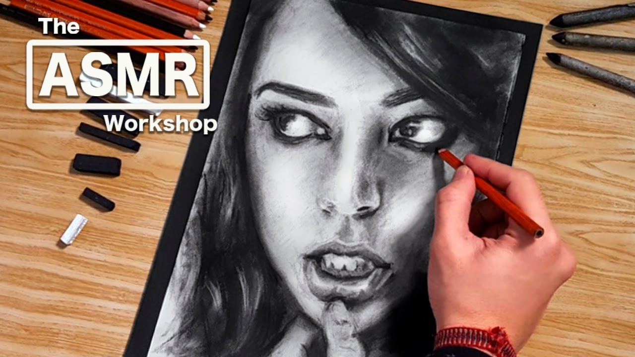 [ASMR] Drawing Aubrey Plaza with Charcoal Pencils [No Talking]