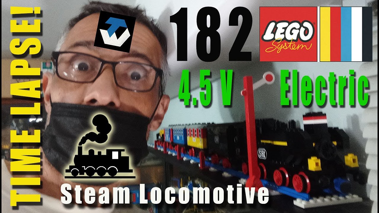 Classic Lego set 182 Steam Locomotive with signal, time lapse/speed build process, review, bloopers