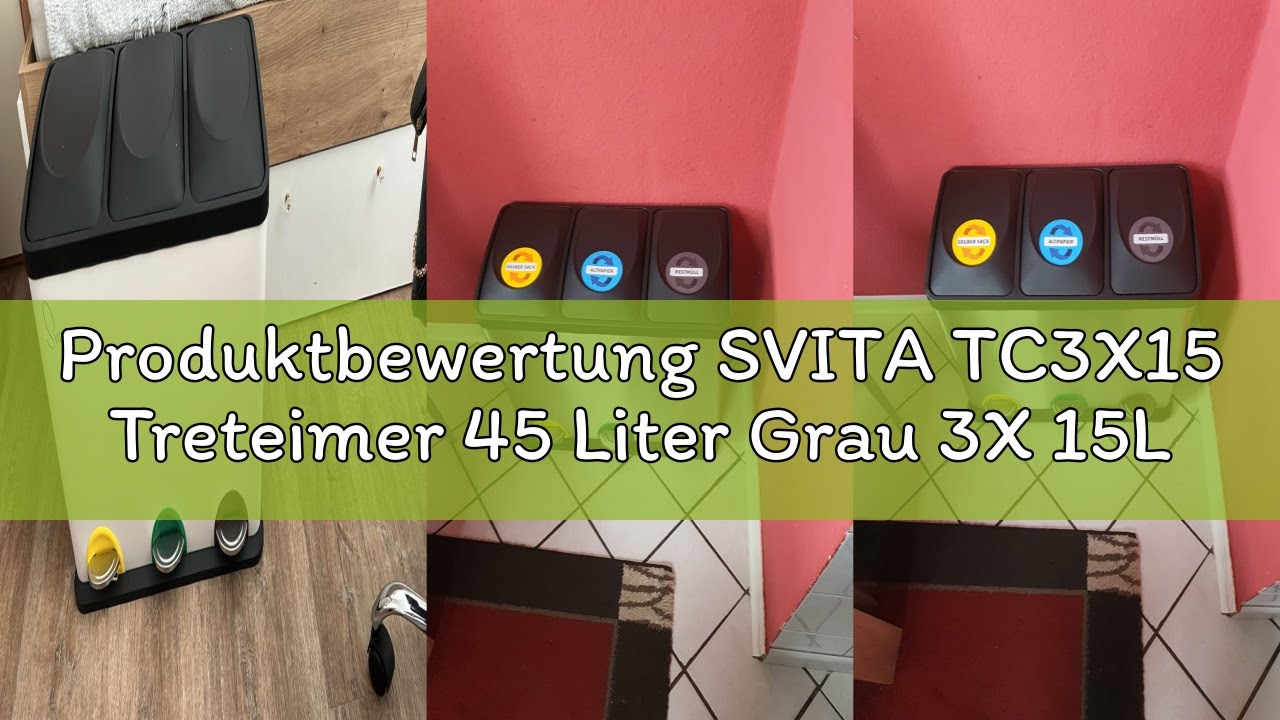 Produktbewertung SVITA TC3X15 Treteimer 45 Liter Grau 3X 15L dreifach Abfalleimer 3er-M&uuml;lleimer M&uuml;ll
