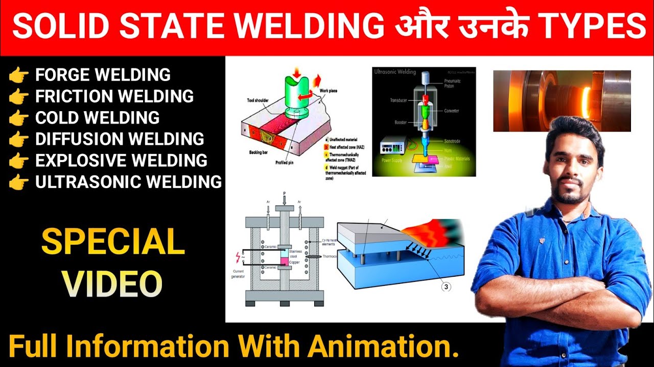 solid state welding process, friction welding, explosive welding, projection welding, cold welding