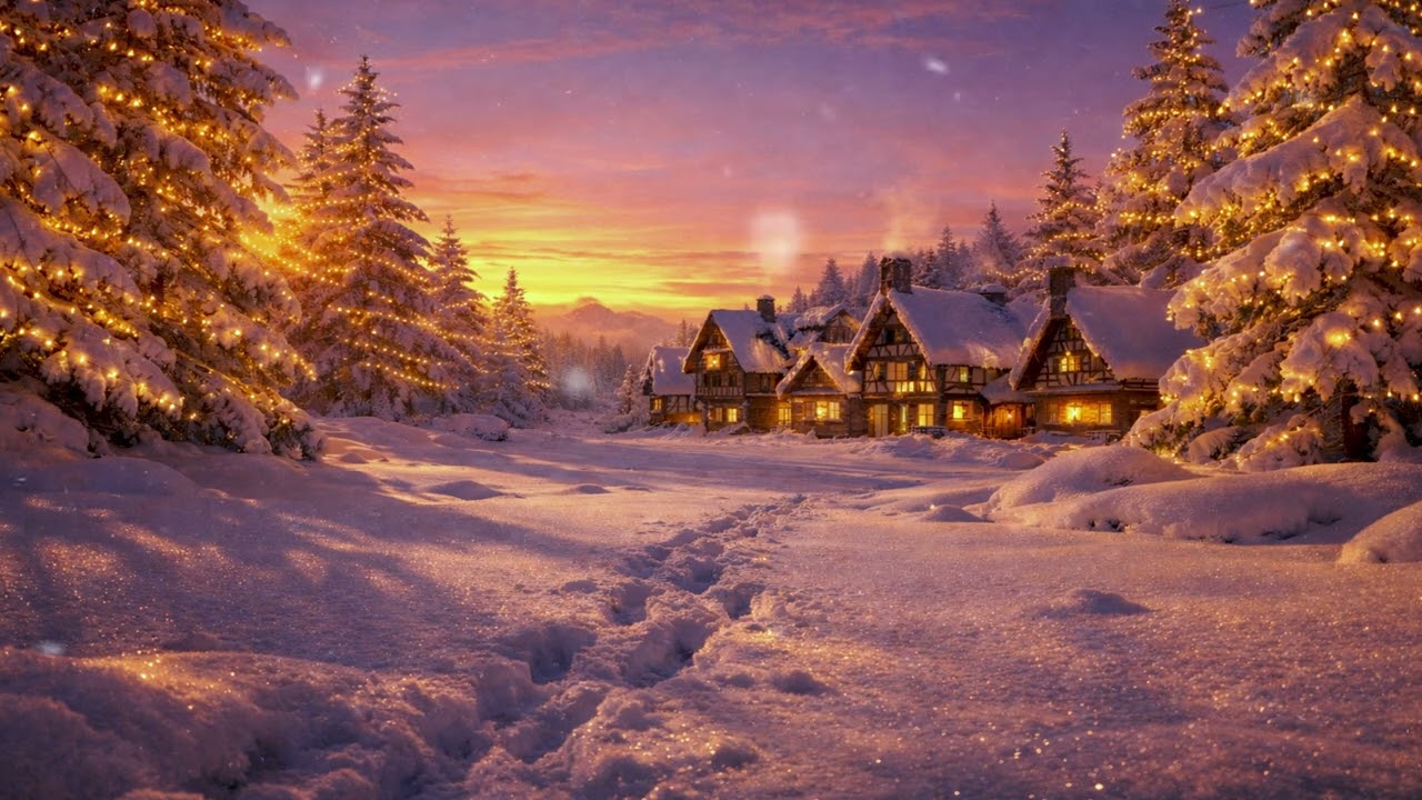 winter ambient art • cozy winter village at sunset • background music