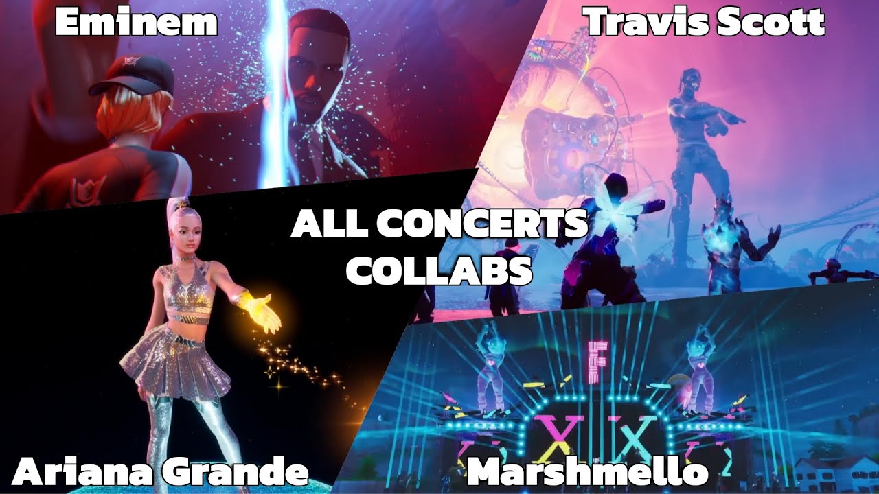 ALL FORTNITE CONCERTS Live Event (Marshmello, Travis Scott, Ariana Grande & Eminem)