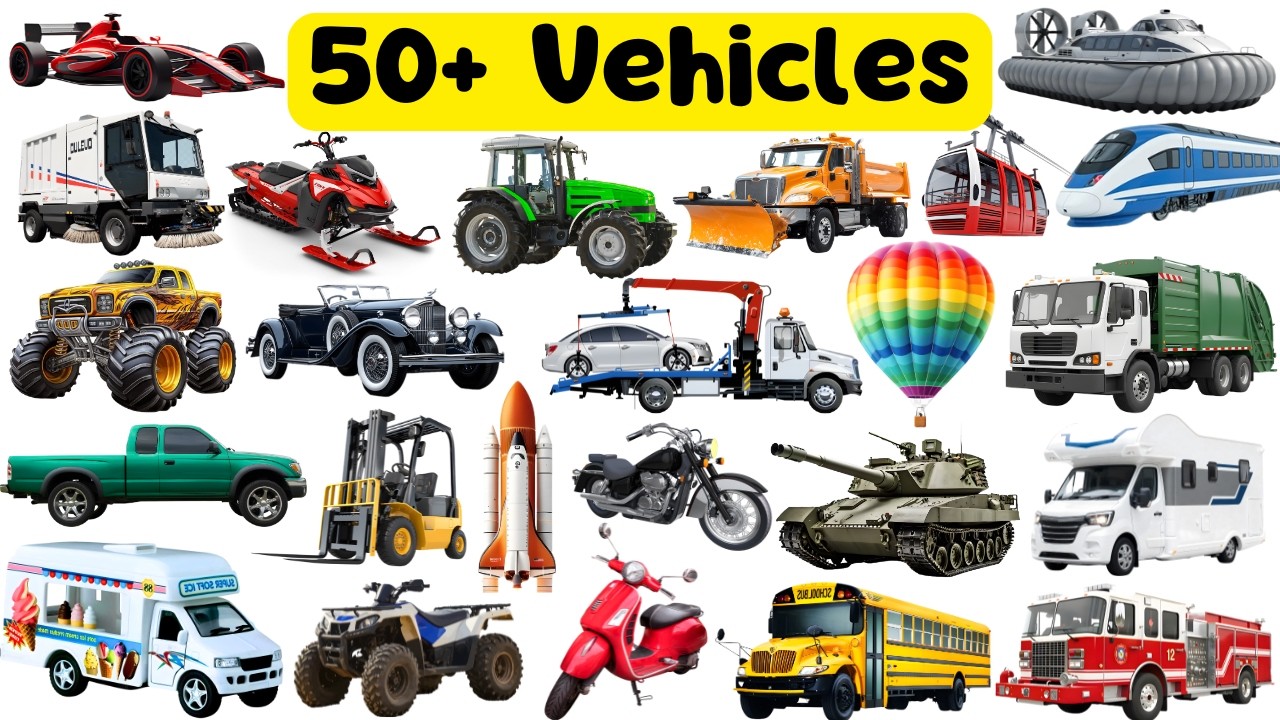 Learn Vehicles Names for Kids | Types of Transport Vehicles for Toddlers, Preschoolers, LKG, UKG