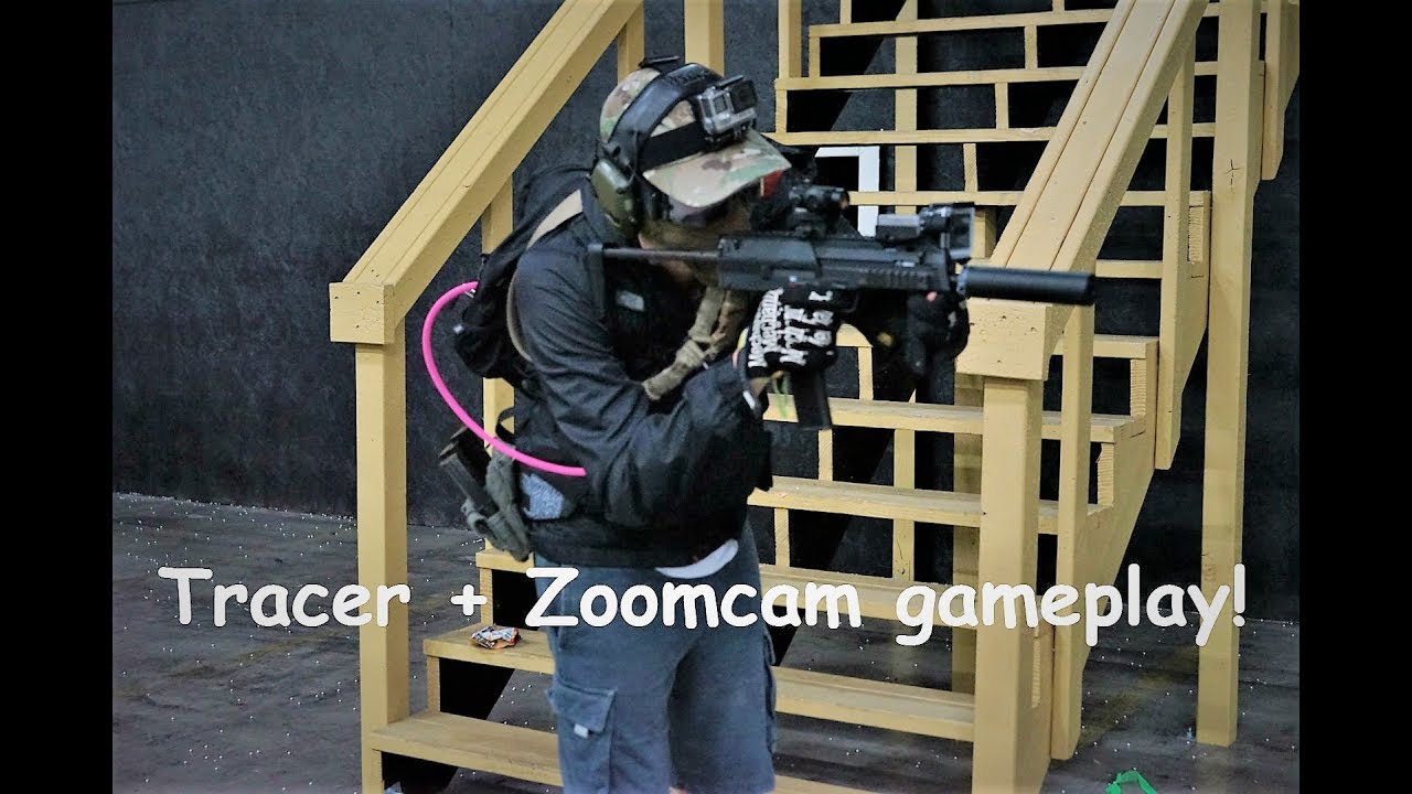 Huge indoor CQB field Toyko Marui Polarstar Mp7 Gameplay + tracer with zoomcam