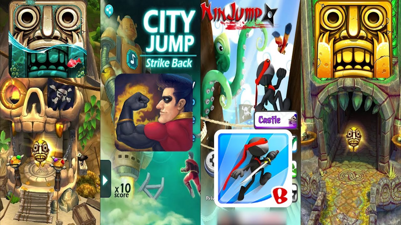 Temple Run 2 Pirate Cove Vs CJ Strike Back Vs NinJump DLX Vs Temple Run 2 Sky Summit - Gameplay