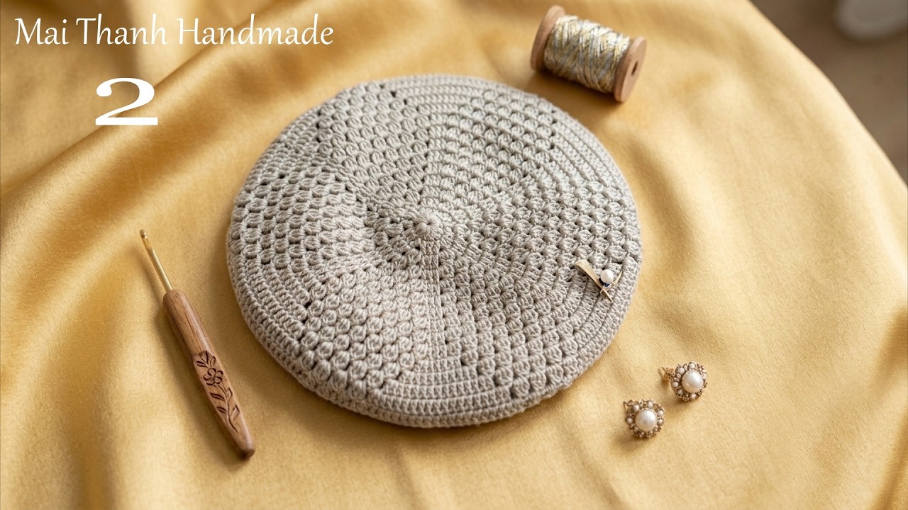 Crochet beret hat tutorial (Eng sub) I Hướng dẫn cách móc nón bánh tiêu họa tiết ngôi sao (2/2)