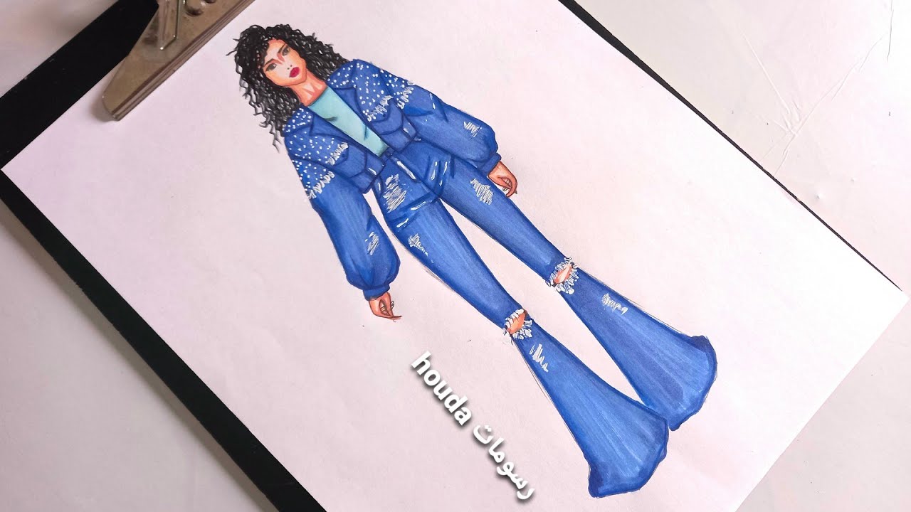 تعلم رسم جاكيط مع سروال جينز خطوة بخطوة للمبتدئين/تعليم رسم الأزياء