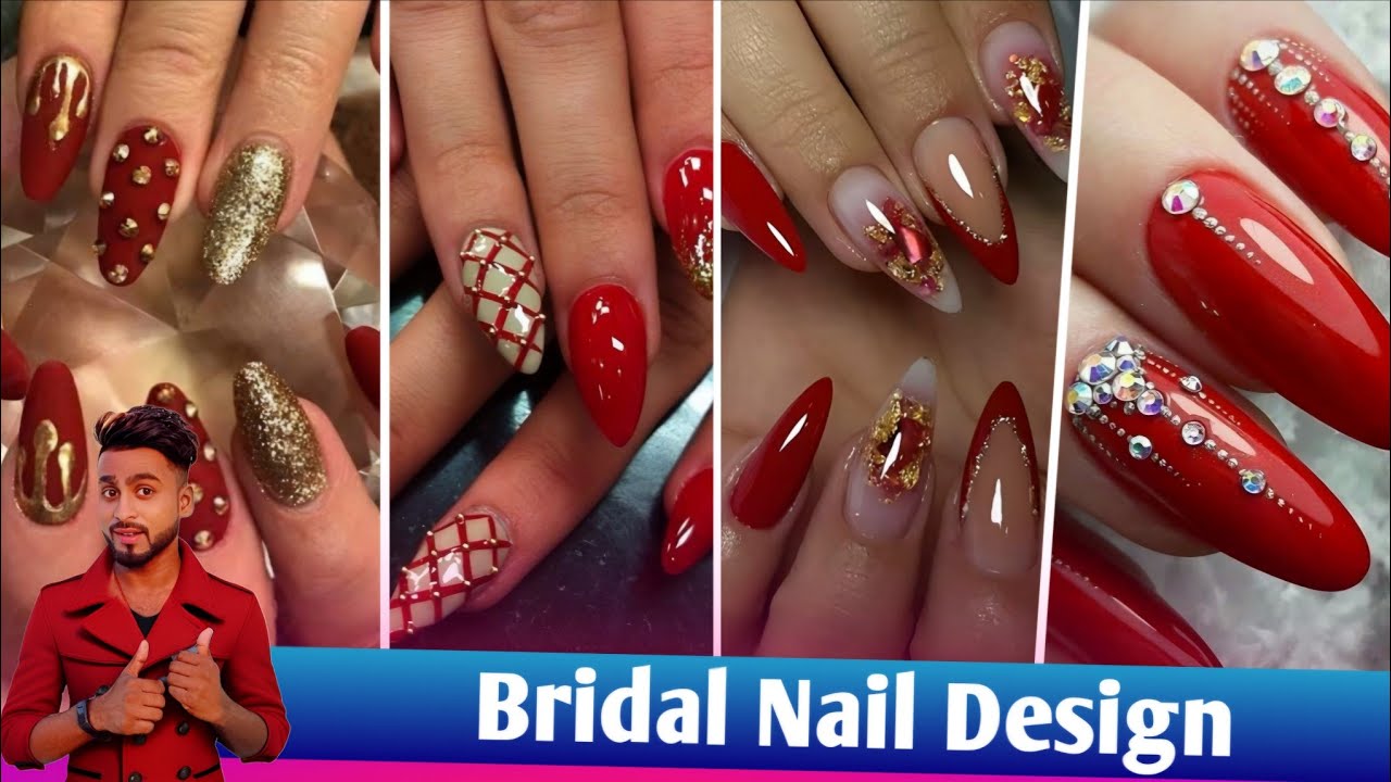 Indian bridal nail design stone | Nail Extension Design For Wedding with glitter  | Wedding Nail Art