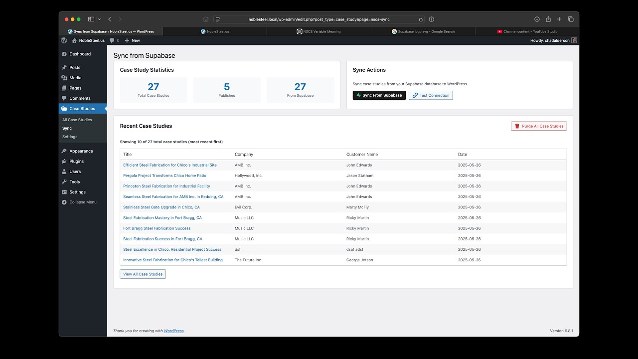 Custom Wordpress Case Study Plugin w/ Supabase