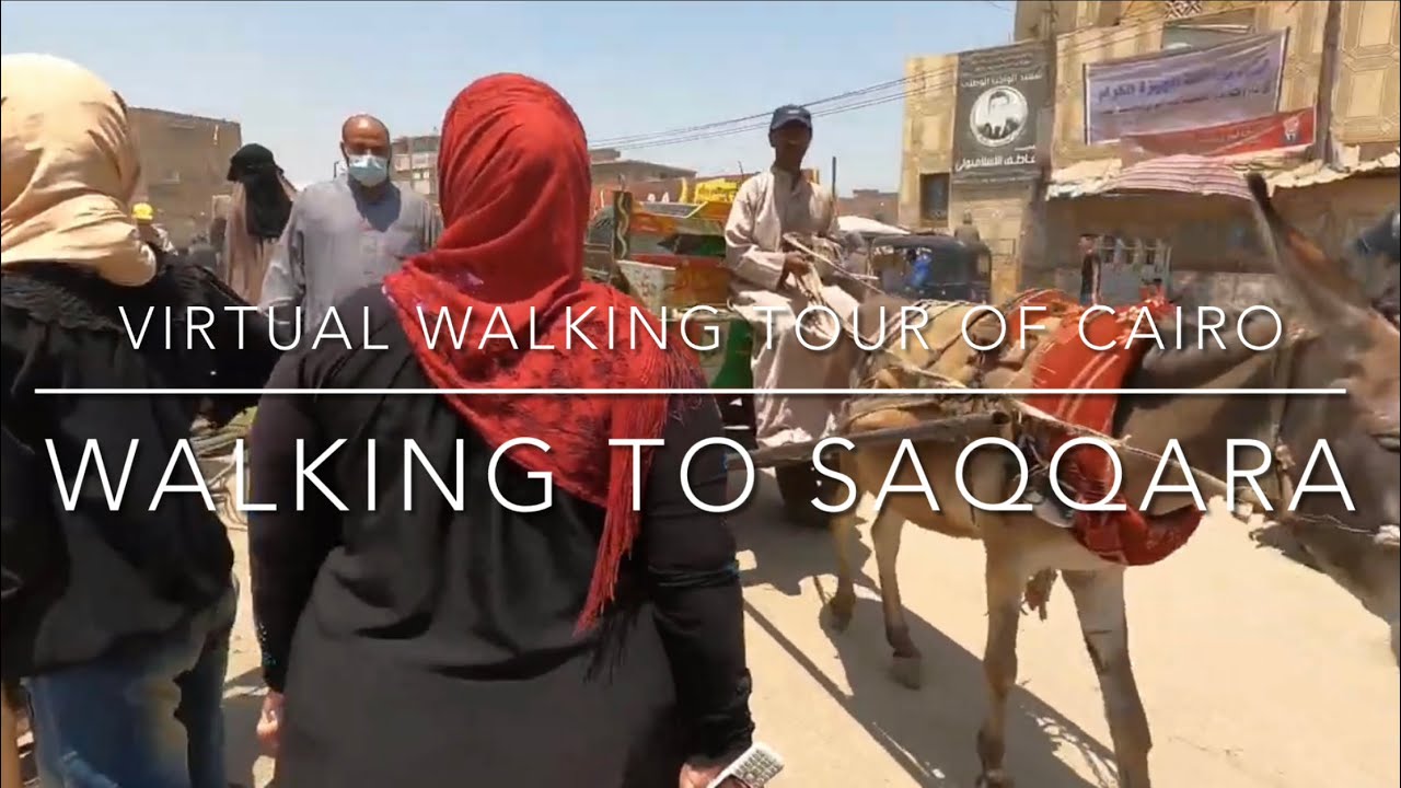 4K Virtual POV walking tour of Cairo. Walking to Saqqara.