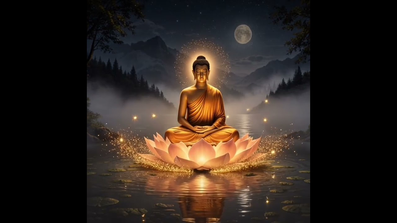 🪷 Lakeside, Full Moon, Lotus: Awakening the soul within【 #OmManiPadmeHum 】#Shorts #Buddha#Healing#ai
