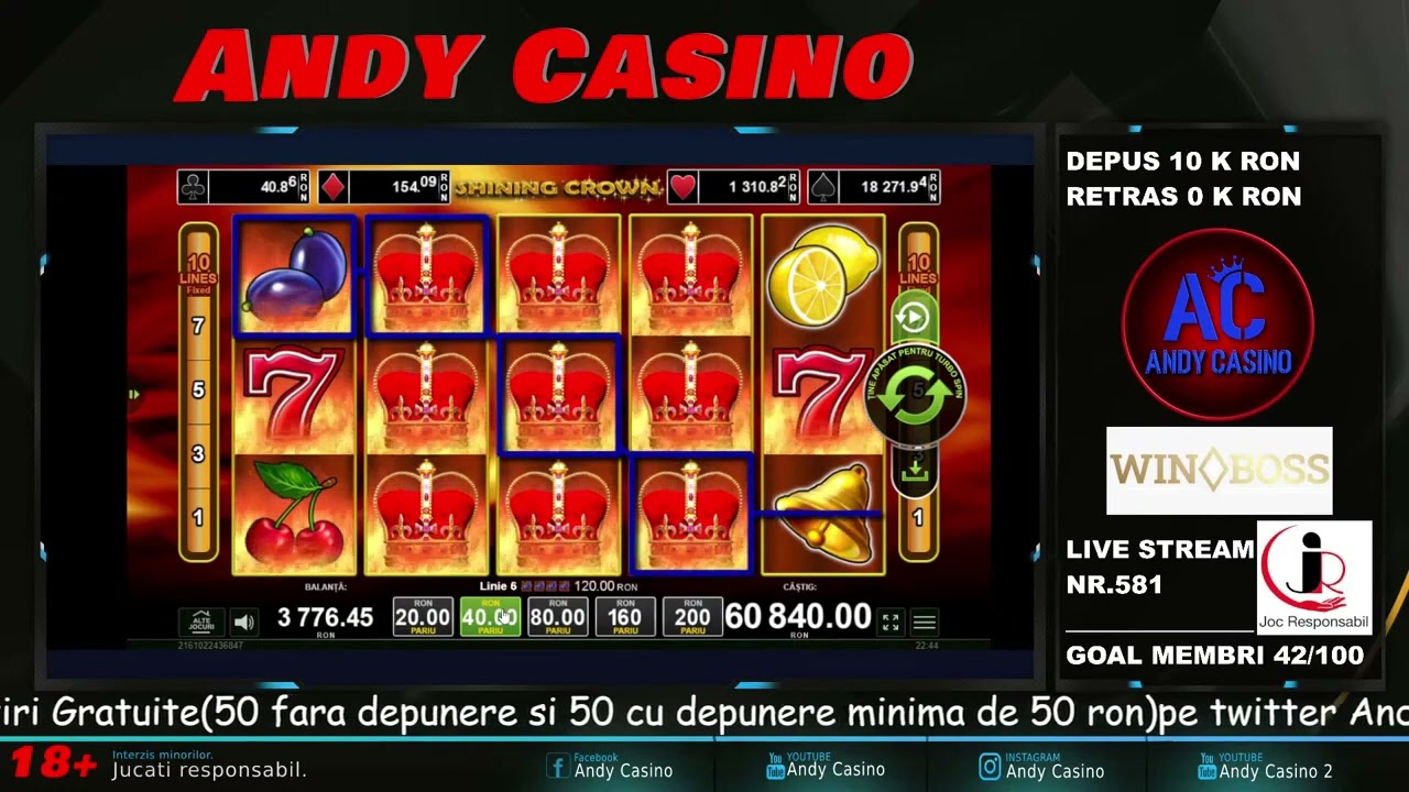 SHINING CROWN 3 LINII DE SEPTARI TREI LINII DE 77777 MIZA 40 RON ULTRA MEGA BIG WIN