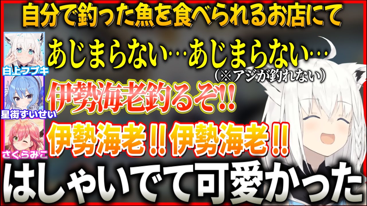 伊勢海老釣りではしゃぐmiCometにニッコリな白上フブキ【ホロライブ切り抜き/白上フブキ/星街すいせい/さくらみこ】
