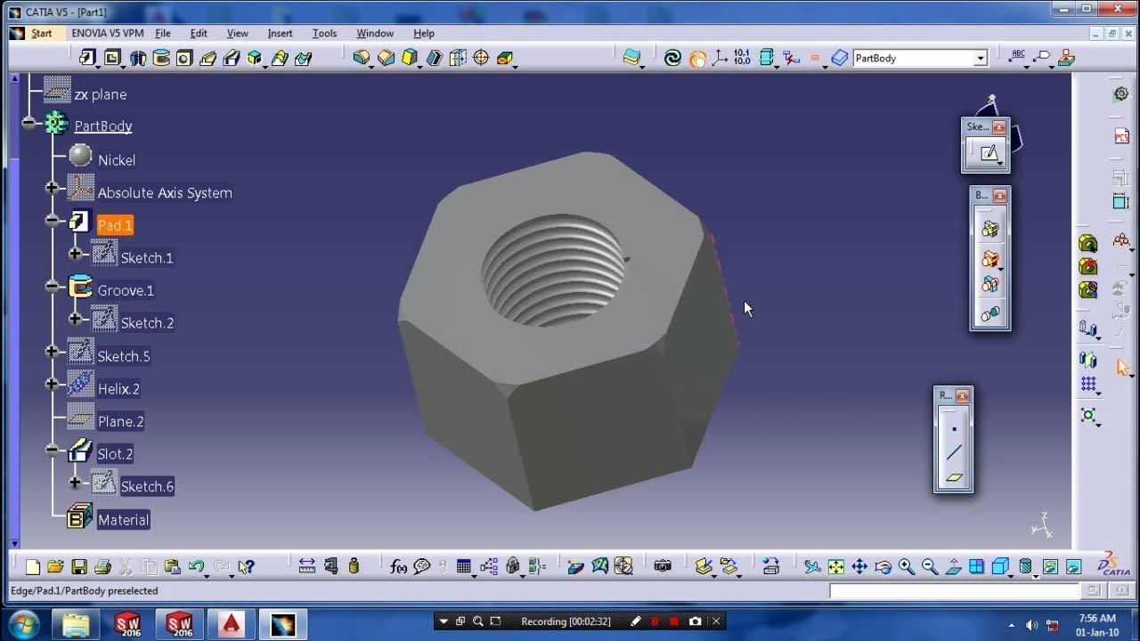 INTERNAL HELICAL  THREAD IN CATIA V5