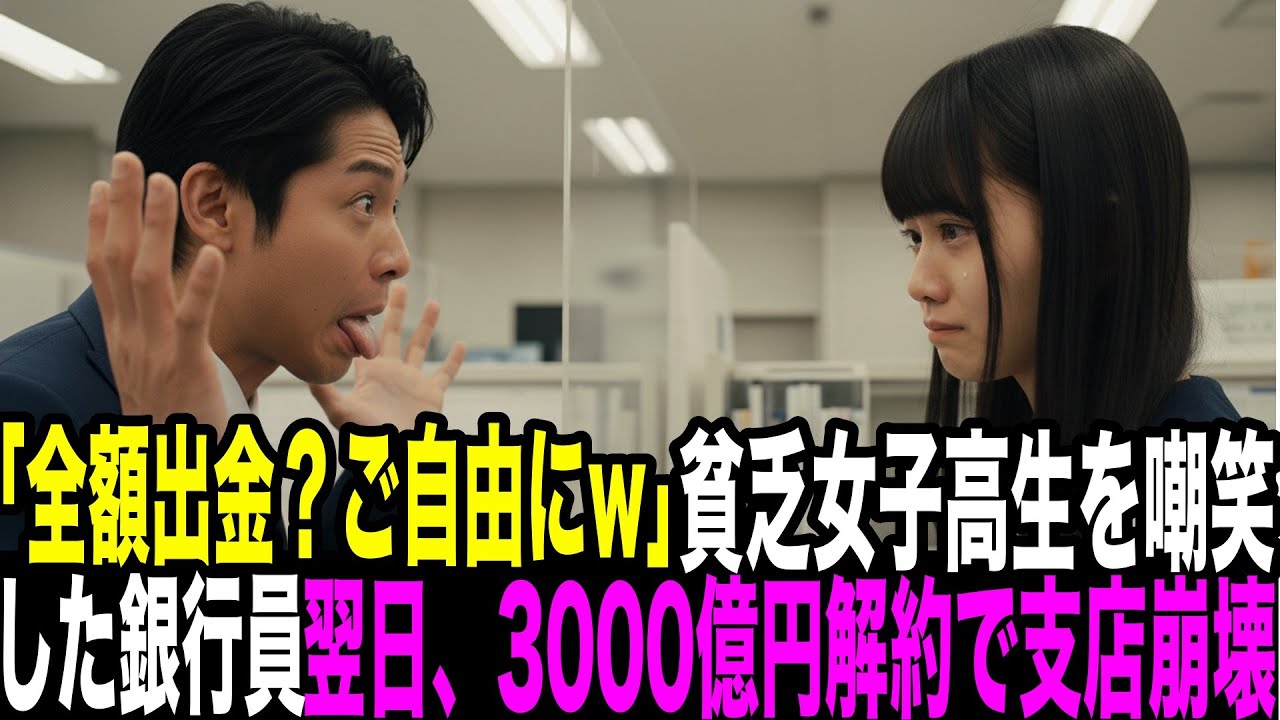 「全額出金？どうぞご自由に」病気の母の治療費を払うために、預金を下ろしに来たボロ女子高生を侮辱した新人銀行員。翌日、3000億円が解約され支店が崩壊する