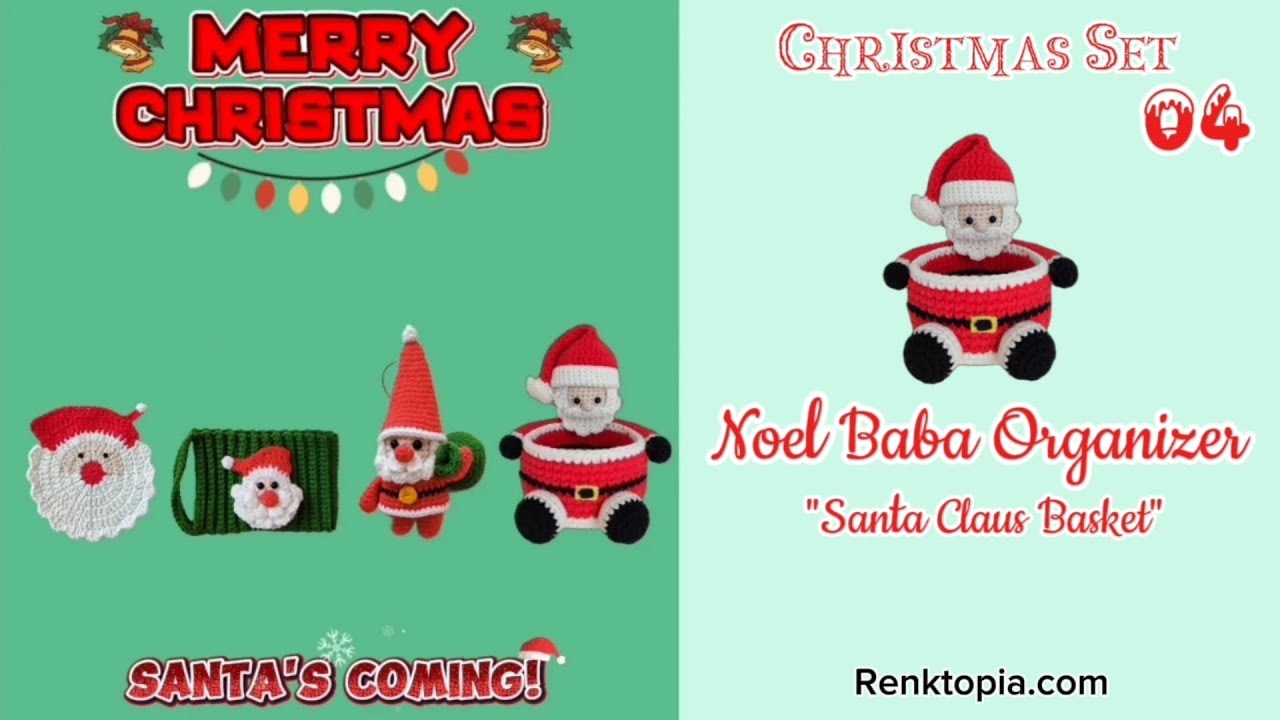 Santa Claus Basket Tutorial | Christmas Crochet Set - Part 4 (Noel Baba Organizer Tarifi) 