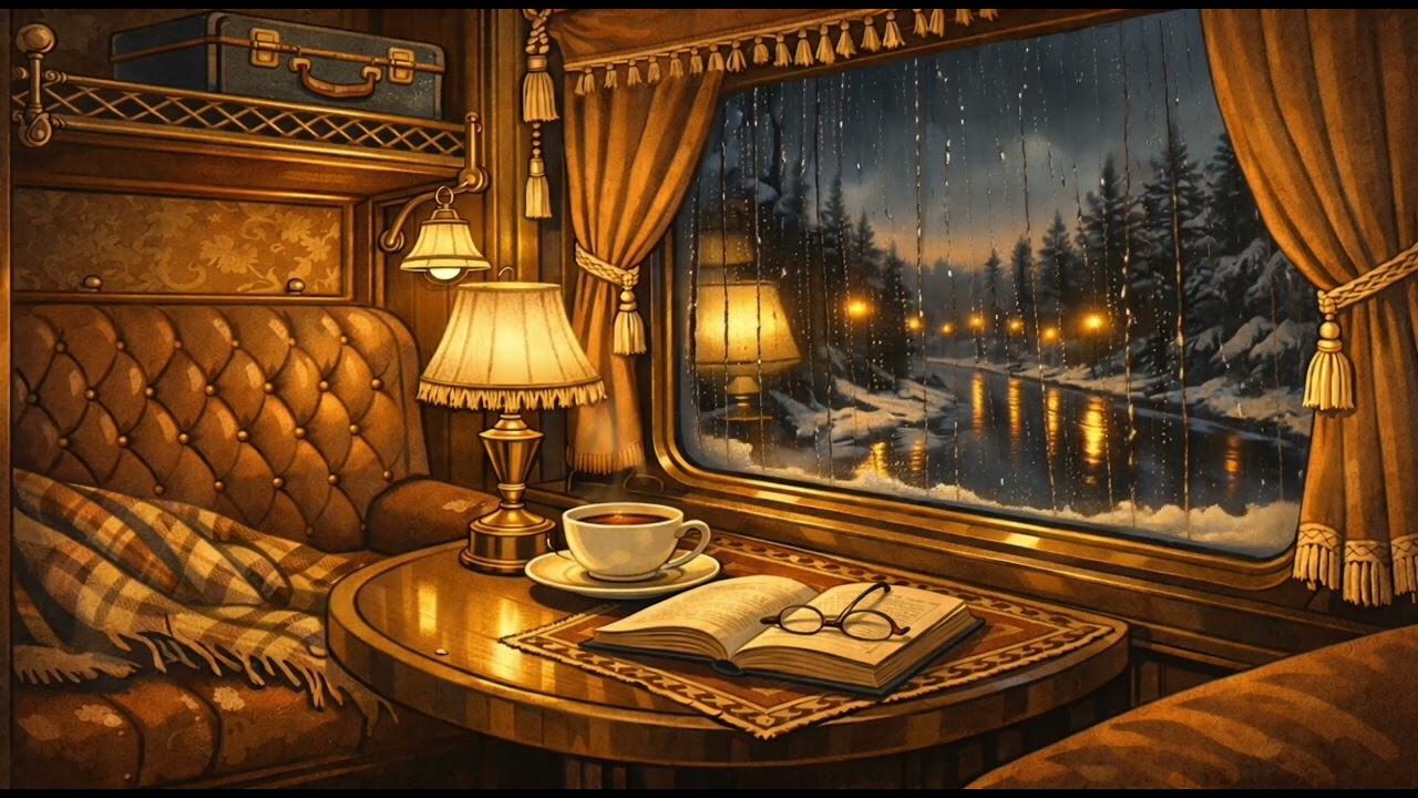 Vintage Night Train 🚂 Rain on Window | Cozy Late Winter Jazz Ambience