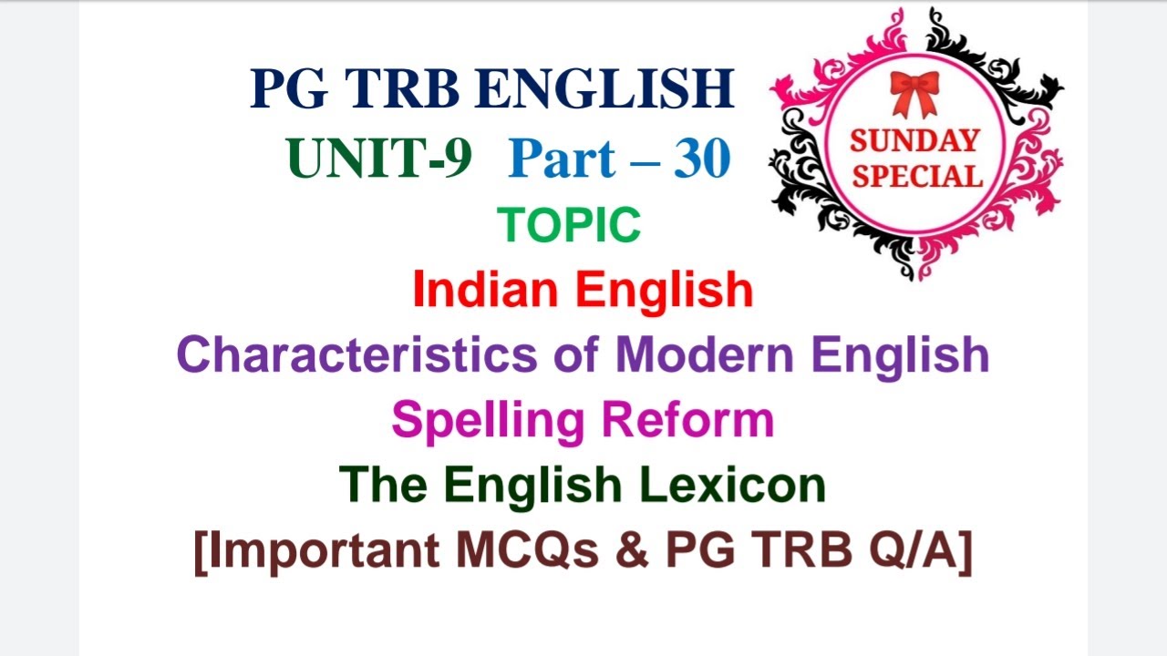 PG TRB ENGLISH 9th Unit Important MCQ Part 30Sunday Special