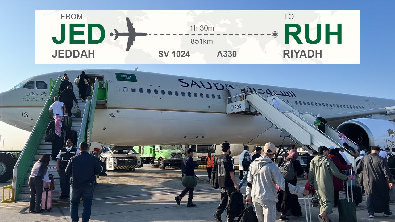 Jeddah to Riyadh Saudia Airbus A330 Economy Class | جدة إلى الرياض على إيرباص A330 – الدرجة السياحية