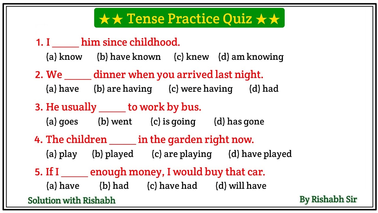 Tense practice test | Tense practice questions ssc | Tense in english grammar | Tense mcq test
