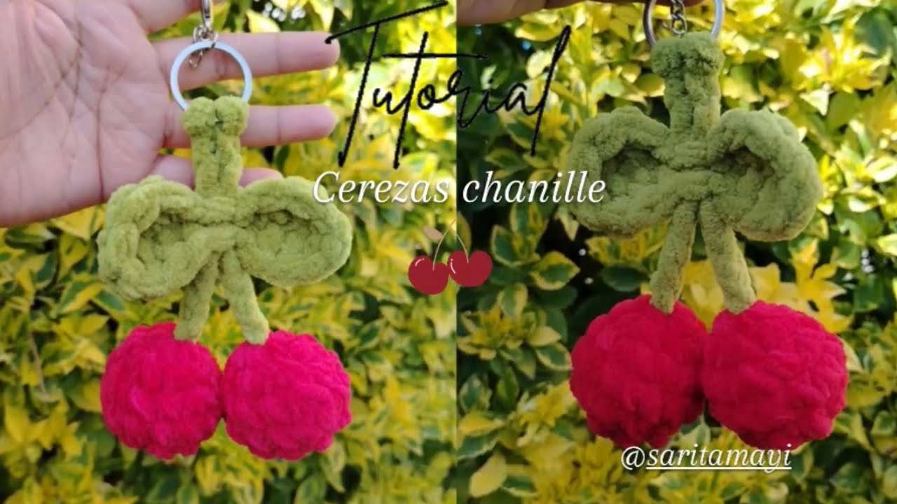 Cerezas chanille a crochet 🍒| llavero de cerezas 