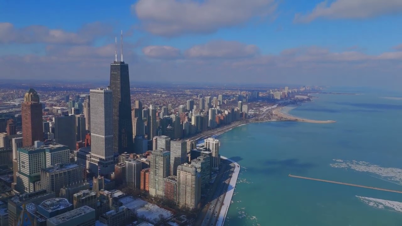 Winter Flight Over Chicago | Ice, Lake Michigan & Skyline in January