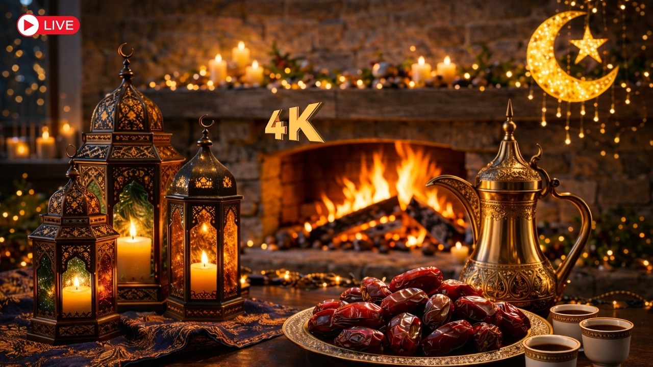 Ultimate Ramadan Screensaver 4K 🔥 Cozy Fireplace & Turkish Ramadan Music | أجواء رمضانية هادئة 🌙