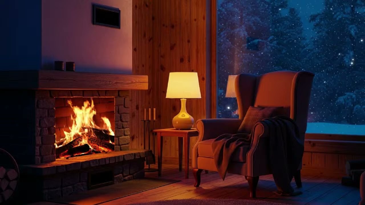 Deep Relaxation! 🔥Cozy Fireplace Crackling 24/7 | ❄️Snowy Cabin Views | Winter Ambience