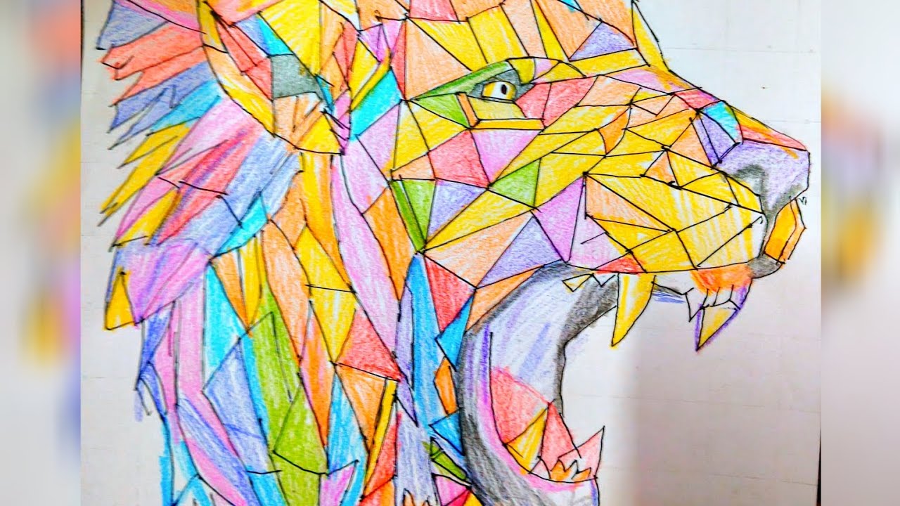 Low -poly art drawing of lion.✨🥶💀#drawing 