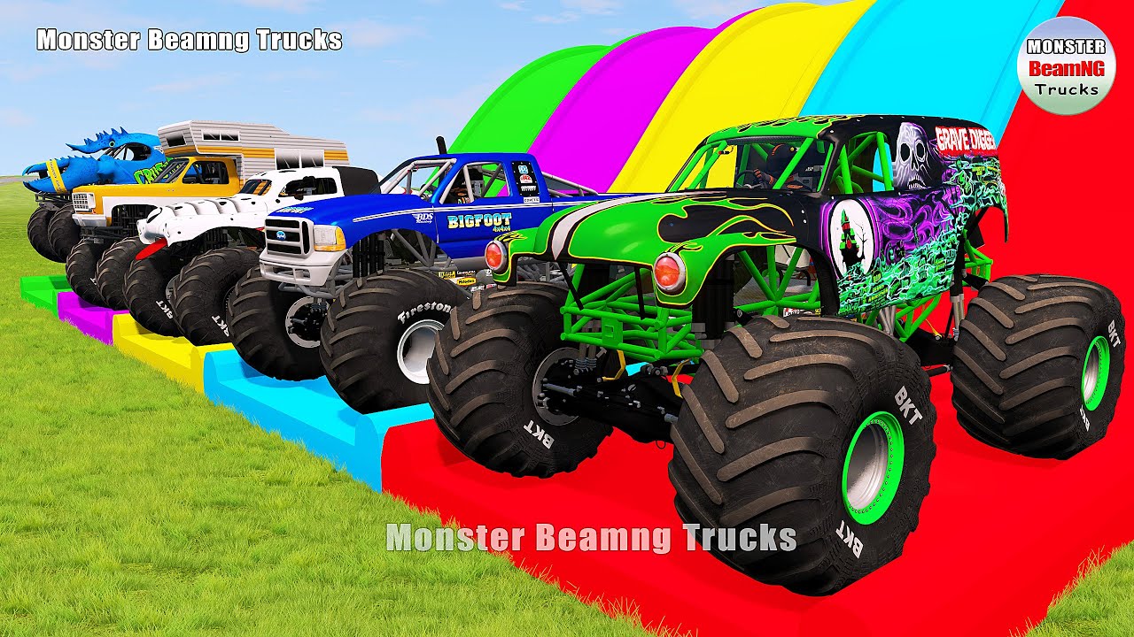 Triple Flatbed Trailer Monster Trucks Transport with Slide Color - BeamNG.drive 439