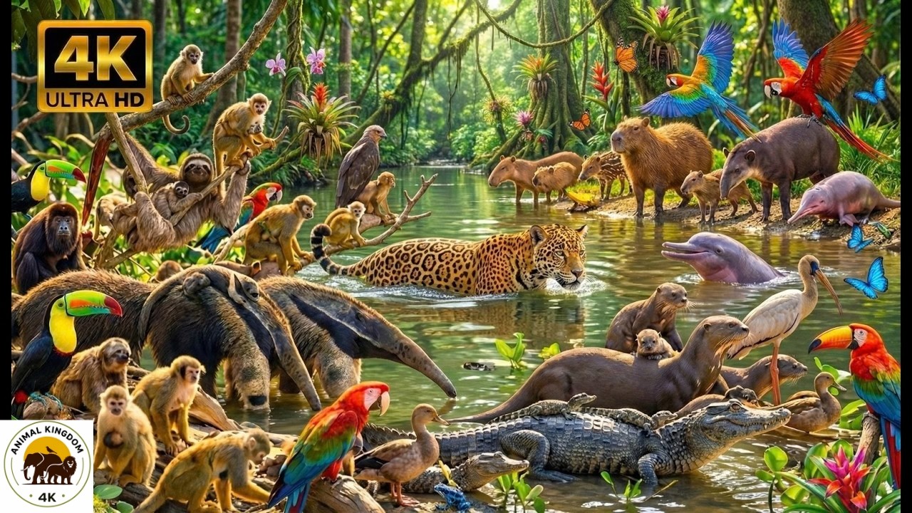 Relaxing Walk In The Amazon: The Mirror Forest Flooded Jungle Swimming Jaguars Rare Animals 4K