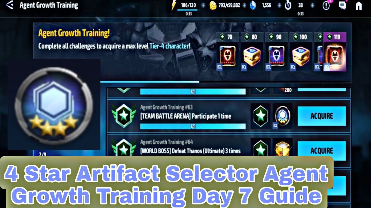 Руководство по прокачке агента с выбором артефактов 4 звезды, 7-й день - Marvel Future Fight