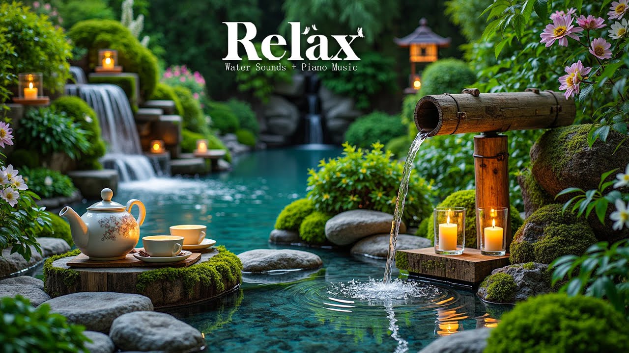 Relaxing Music Relieves Stress, Anxiety and Depression 🌿 Soothing Piano + Bamboo Water Fountain