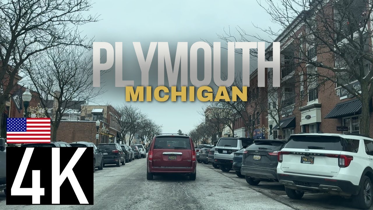 Road Tour of Plymouth, Michigan in 4K - Detroit Suburb - Downtown Plymouth MI