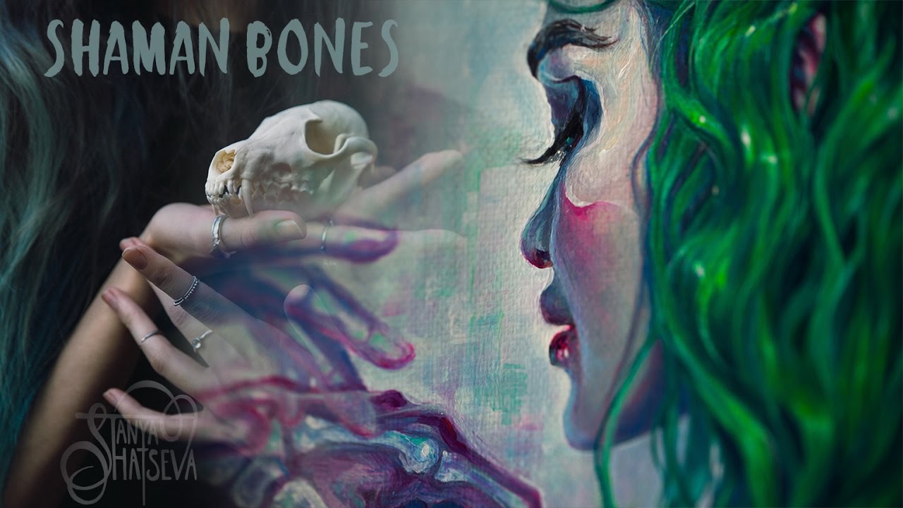 Shaman Bones. Acrylic surreal painting.