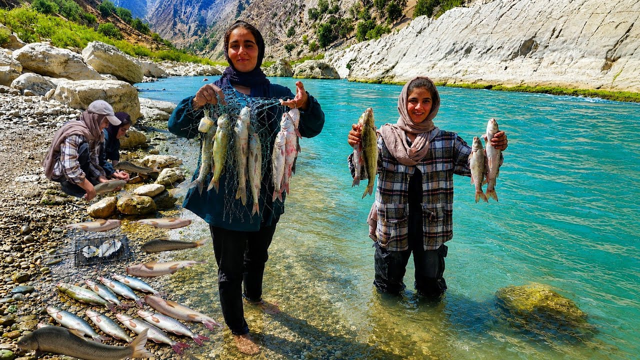 Wild Zagros River Fishing Challenge | Traditional Nomadic Fishing Skills for Survival | Parisa Koh