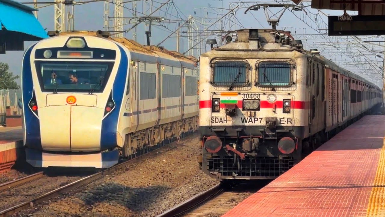 Dangerous 130kmph WAP7 Gitanjali+Lingampalli Humsafar+Bandra Garib Rath+Humsafar attacks Umroli-IR 