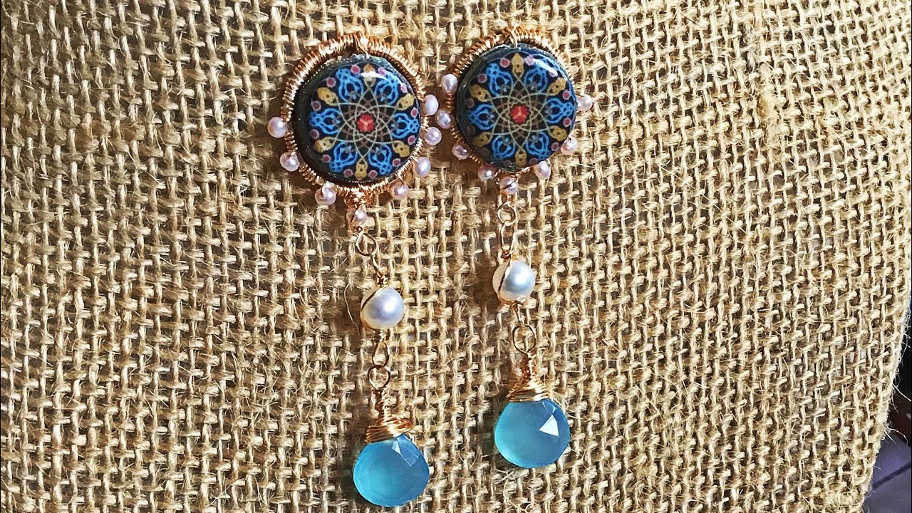 How to Make DIY Mandala Post BOHO Chalcedony and Pearl Dangle Earrings By Denise Mathew