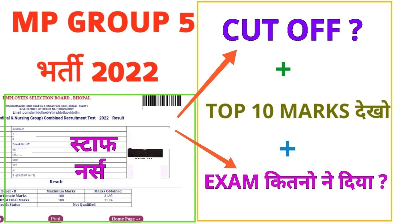 MP GROUP 5 RESULT - CUT OFF + TOTAL CANDIDATES + TOP 10 CANDIDATES MARKS - STAFF NURSE ,LAB TECH