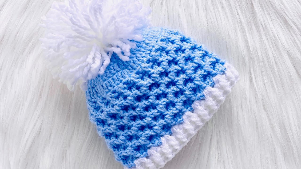 SUPER EASY Crochet baby hat for newborns & Pom-Pom Tutorial | Beginner Friendly | Leo Beanie Hat