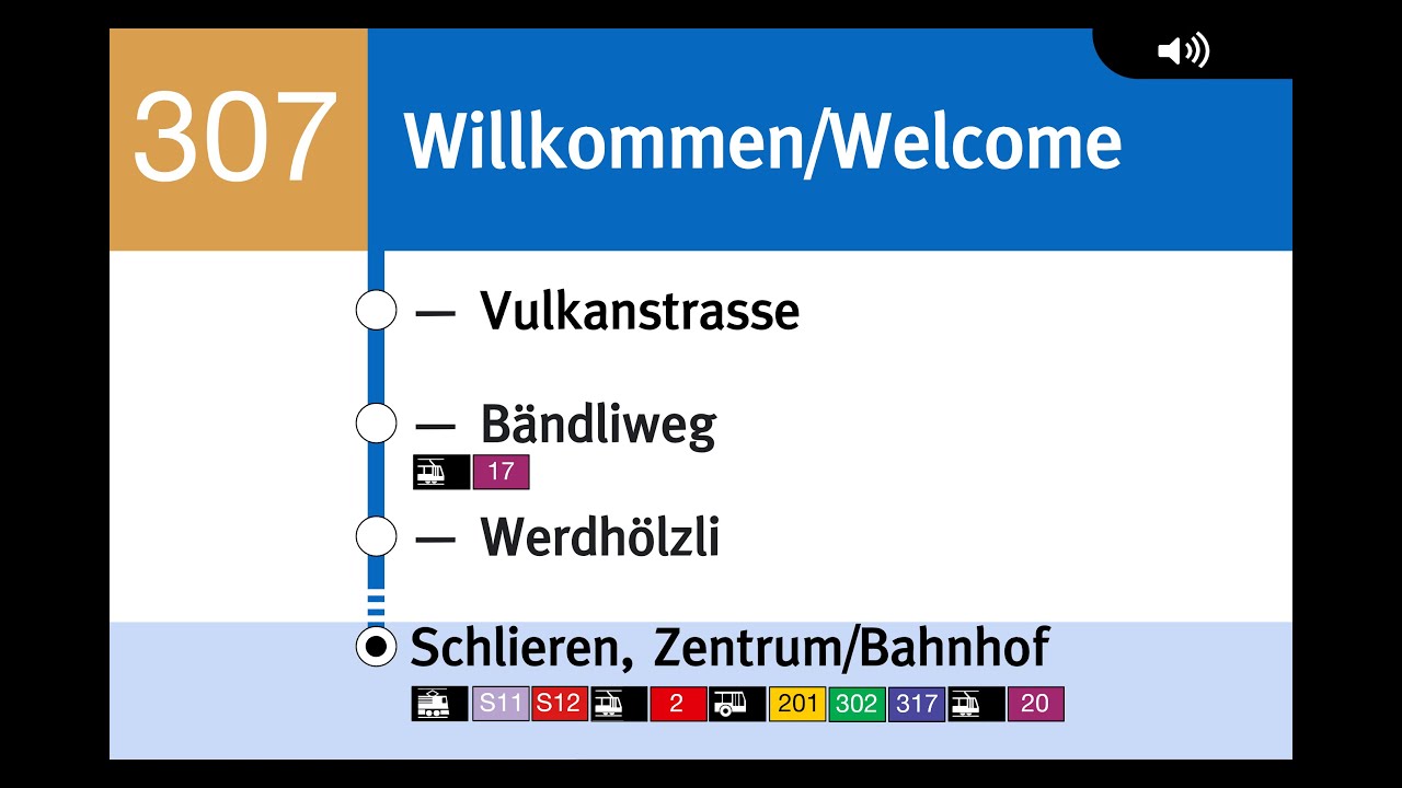 VBZ Ansagen » 307 Zürich, Bhf. Altstetten Nord — Schlieren, Zentrum/Bahnhof | SLBahnen