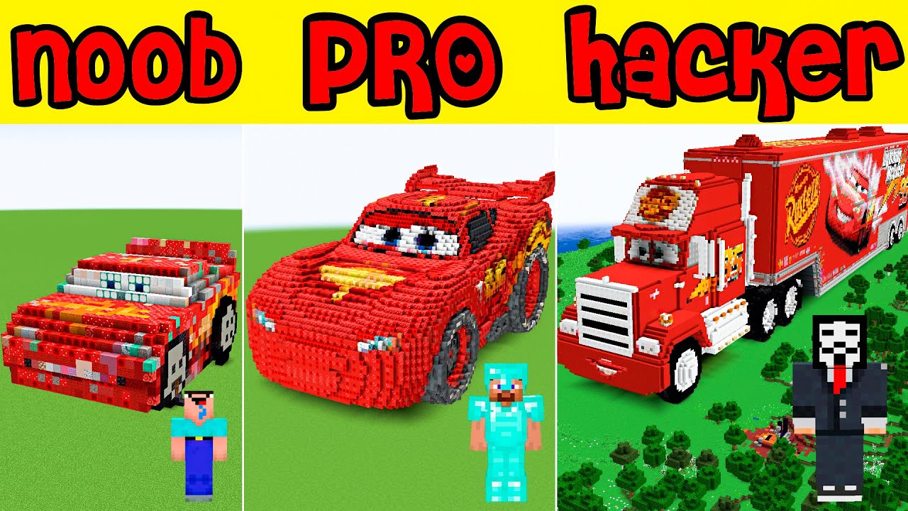 Minecraft LIGHTNING MCQUEEN HOUSE BUILD CHALLENGE - NOOB vs PRO vs HACKER/ Animation