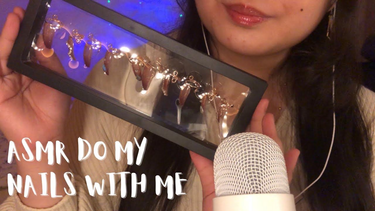 💅🏻 ASMR DO MY NAILS WITH ME ! press on nails, nail application, tapping, mouth sounds & whispering💅🏻